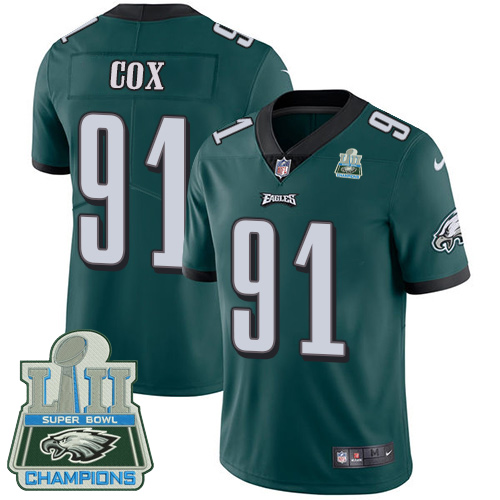 Nike Eagles #91 Fletcher Cox Midnight Green Team Color Super Bowl LII Champions Men's Stitched NFL Vapor Untouchable Limited Jersey - Click Image to Close